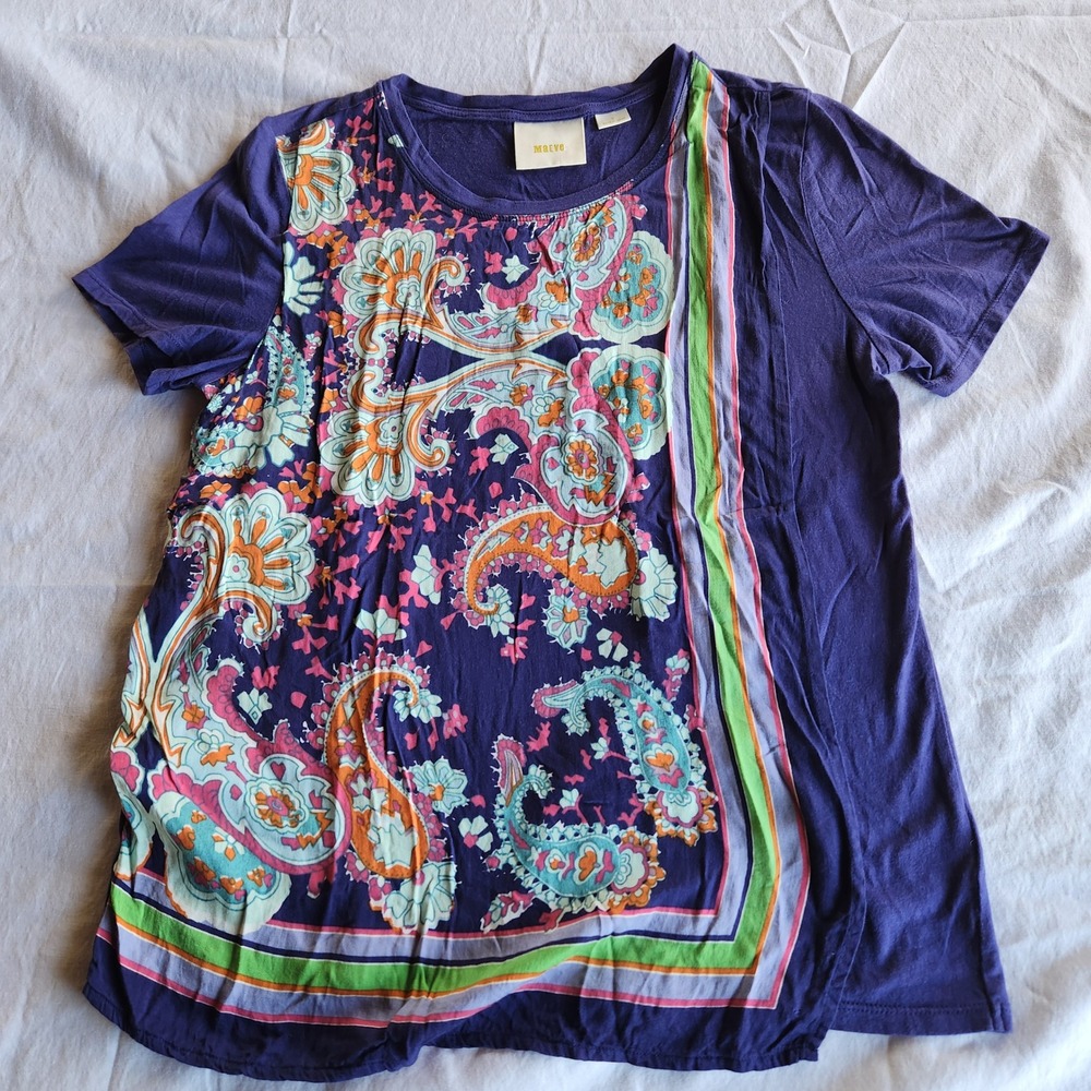 Maeve Anthropologie Purple Paisley Scarf Print Mixed Media T-Shirt - Size Small